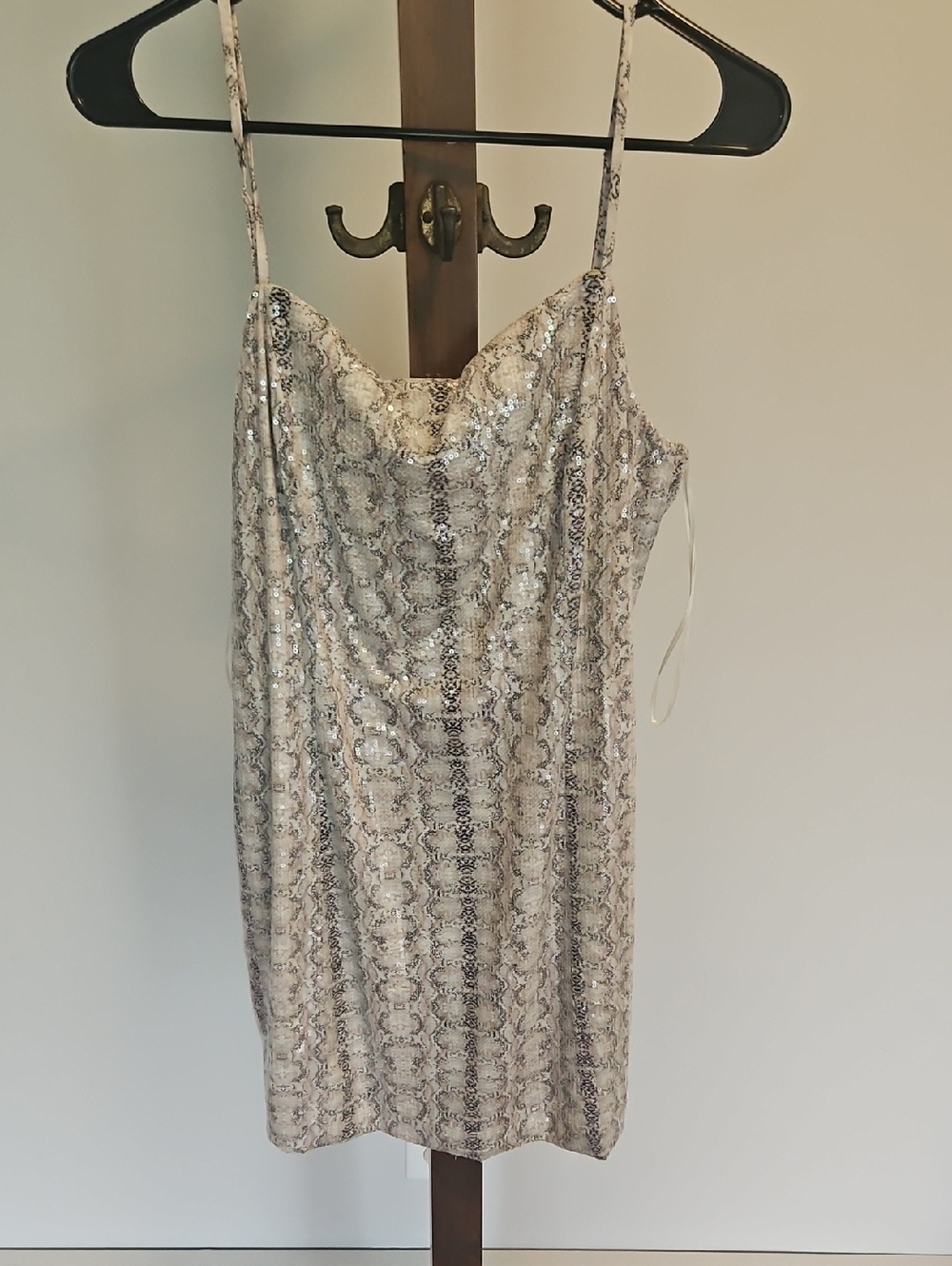Endless Rose Womens Beige Snake-Print Sequin Slip Dress Size M